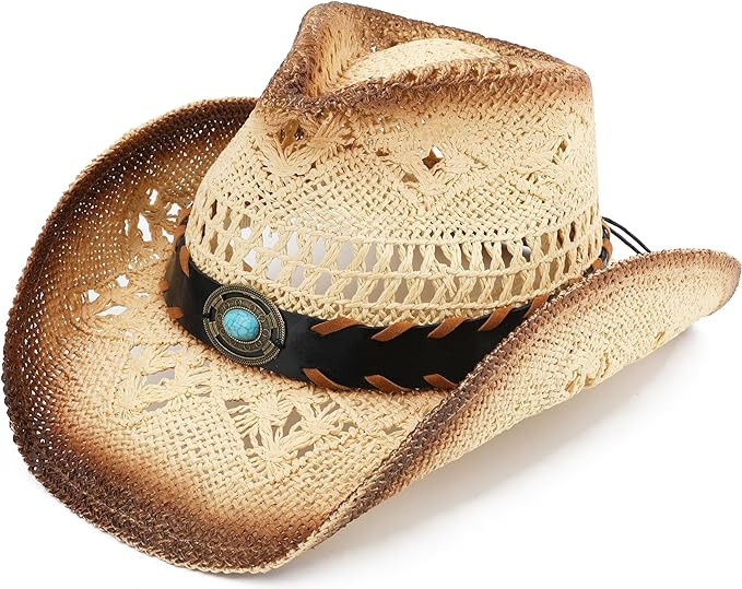 Men Women Cowgirl Straw Western Cowboy Hat | Amazon (US)