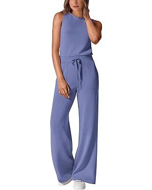 PRETTYGARDEN Womens Jumpsuits Summer Casual One Piece Outfits Sleeveless Wide Leg Long Pants Romp... | Amazon (US)