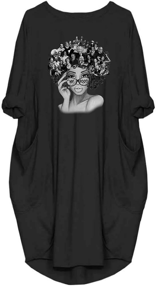 WbJetr My Roots Character Graphic Print Long Sleeve Casual Tunic Dress with Pocket for Women | Amazon (US)