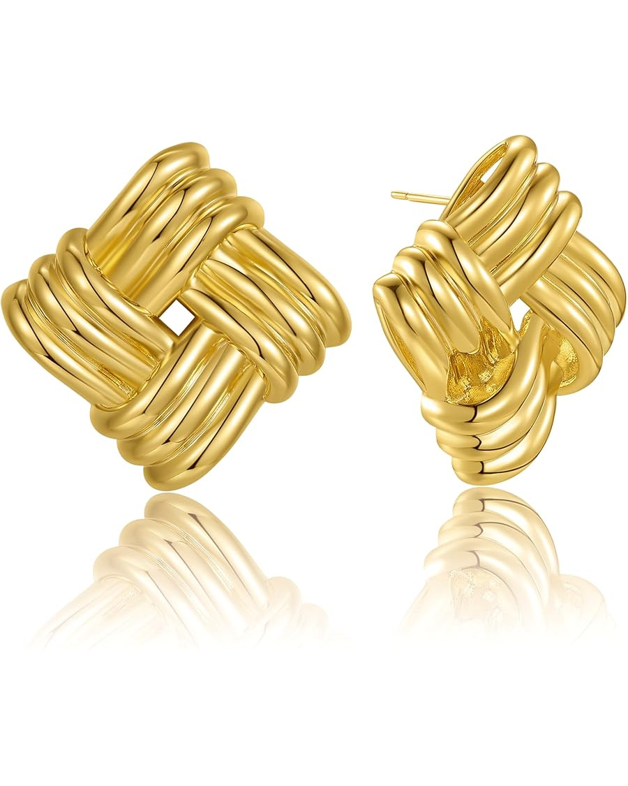 Ribbed Square Earrings Gold | Gold Textured Pinwheel Earrings Earrings | 18K Gold-Plated Square S... | Amazon (US)