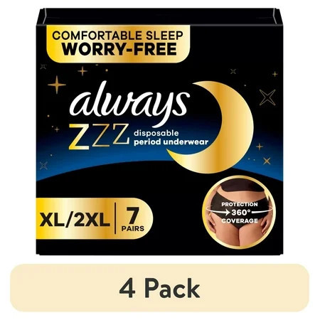 (4 pack) Always ZZZ Overnight Disposable Period Underwear Size XL, 7 Count | Walmart (US)