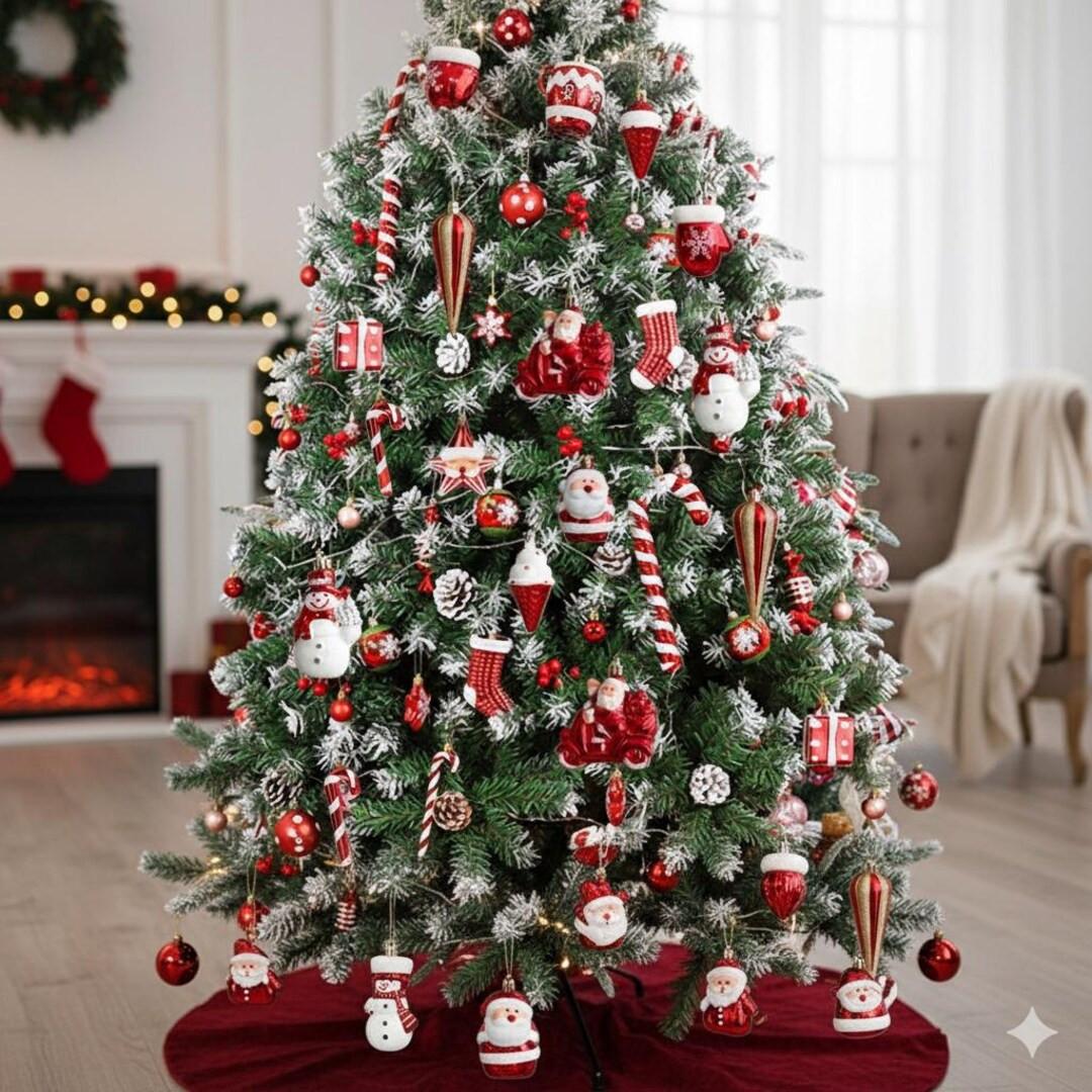 2pcs Christmas Tree Ornaments Set – Wooden Hanging Decorations, Red & White Holiday Décor - Et... | Etsy (US)