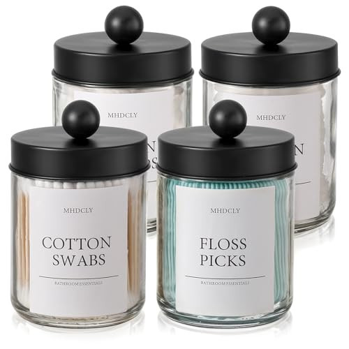 Bathroom Organizers and Storage,4 Pack Bathroom Accessories,Bathroom Decor,Home Decor,Bathroom Storage and Organization,Qtip Holder for Room Decor Aesthetic (Black lids) | Amazon (US)