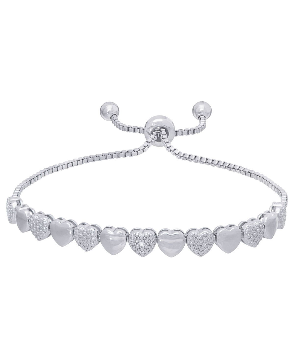 Diamond Accent Heart Link Adjustable Bolo Bracelet - Silver | Macy's