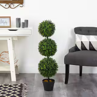Nearly Natural 3 ft. Boxwood Triple Ball Topiary Artificial Tree (Indoor/Outdoor) T2021 - The Hom... | The Home Depot