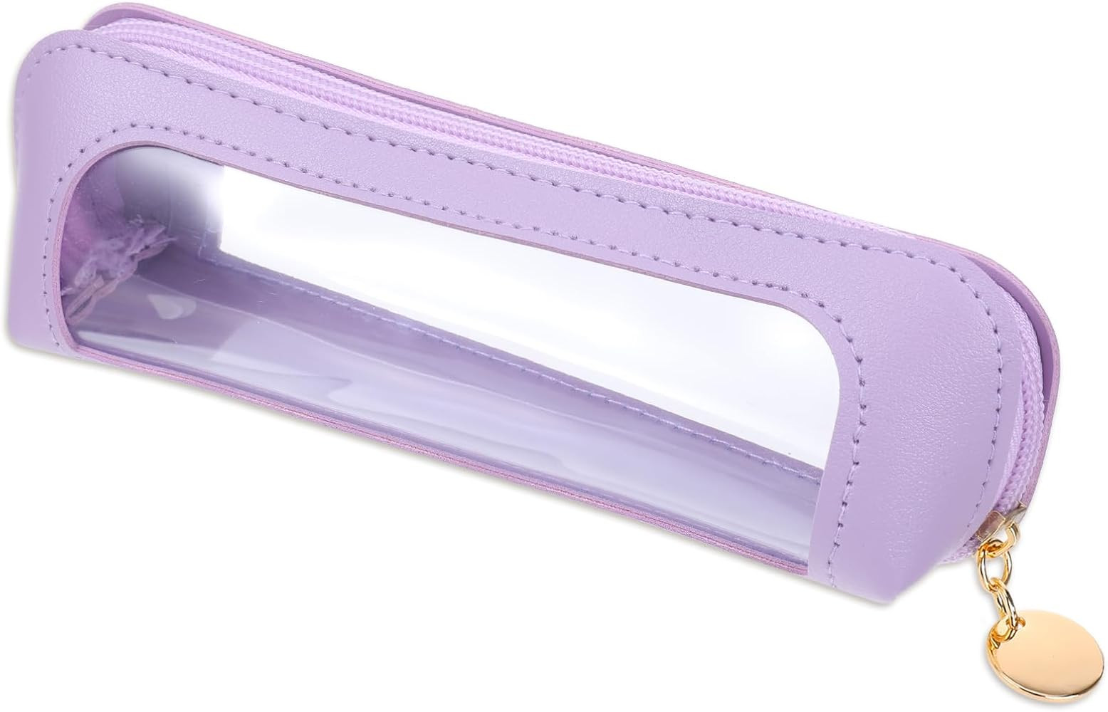 Clear Makeup Brush Bag, PU Leather Small Makeup Pouch Portable Travel Mini Cosmetic Bag Transparent Waterproof Organizer Pouch with Zipper for Women Home Travel Office Cosmetic Storage (Purple) | Amazon (US)