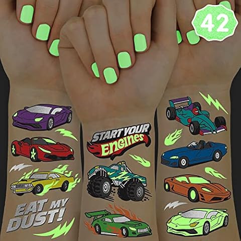 xo, Fetti Monster Truck Party Supplies Temporary Tattoos - 42 Metallic Styles | Trucks, Big Cars,... | Amazon (US)