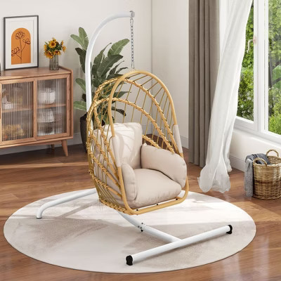 Wicker Swing Egg Chair 300lbs Capacity Chair Patio Rattan Chair for Backyard Indoor Outdoor Beige | Target