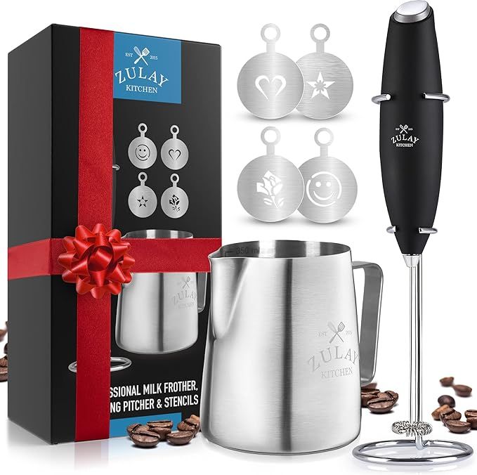 Zulay Milk Frother Complete Set Coffee Gift, Handheld Foam Maker for Lattes - Whisk Drink Mixer f... | Amazon (US)