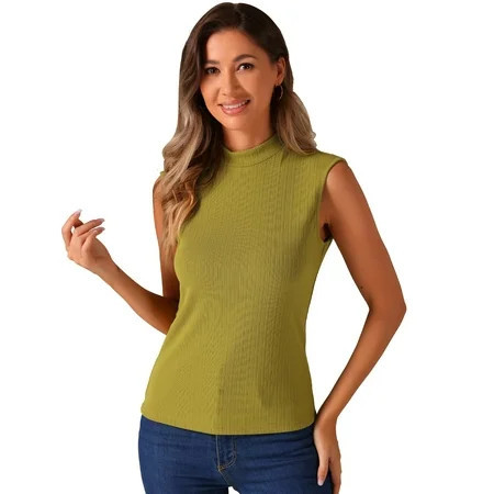 DARING DIVA Knit Ribbed Sleeveless Mock Neck Blouse S Olive Green | Walmart (US)
