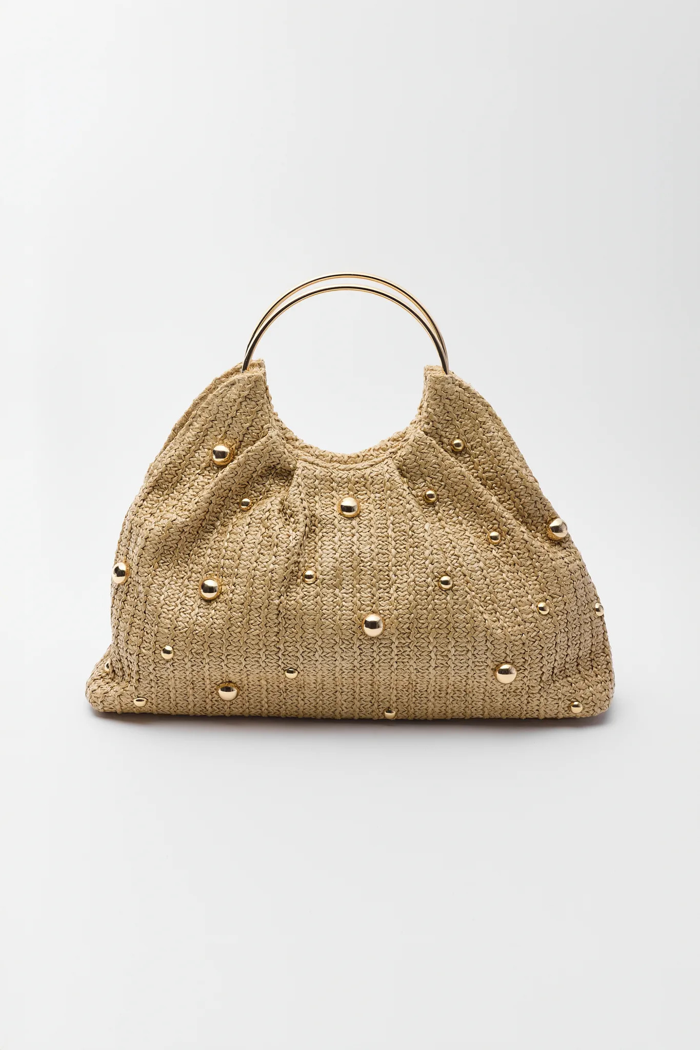 Natalia Gold Studded Woven Raffia Bag | Avara