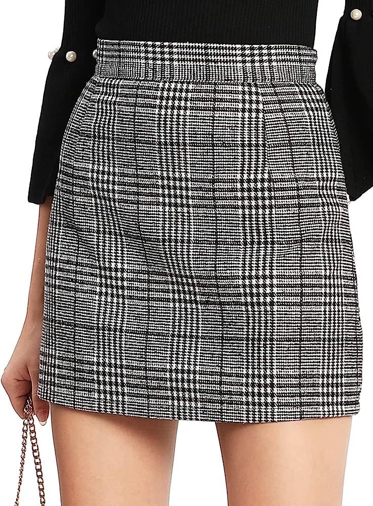 Women's Plaid High Waist Bodycon Mini Skirt | Amazon (US)