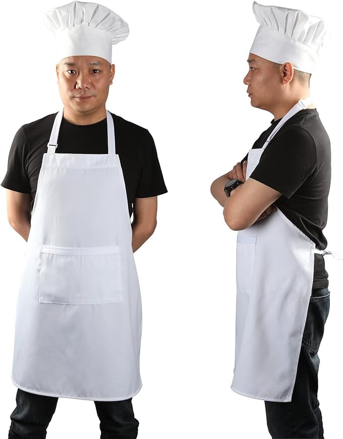 Amazon.com: Yotache Chef Apron Set, Chef Hat and Kitchen Apron Adult Adjustable White Apron Baker... | Amazon (US)