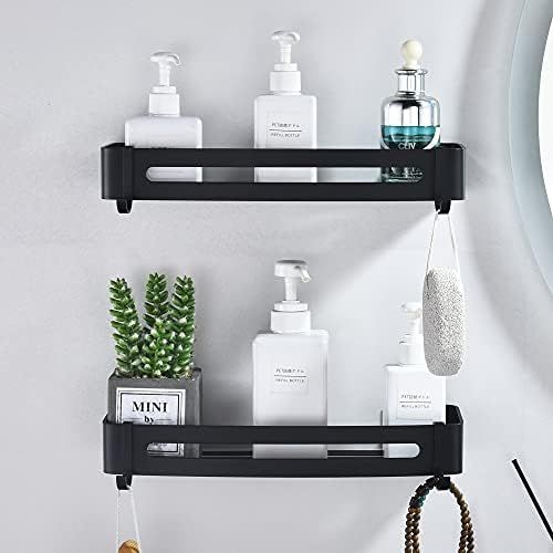 Bathroom Storage Shelves Wall Mounted, Black Shower Caddy, Metal Shower Shelf Organiser No Drilling  | Amazon (UK)