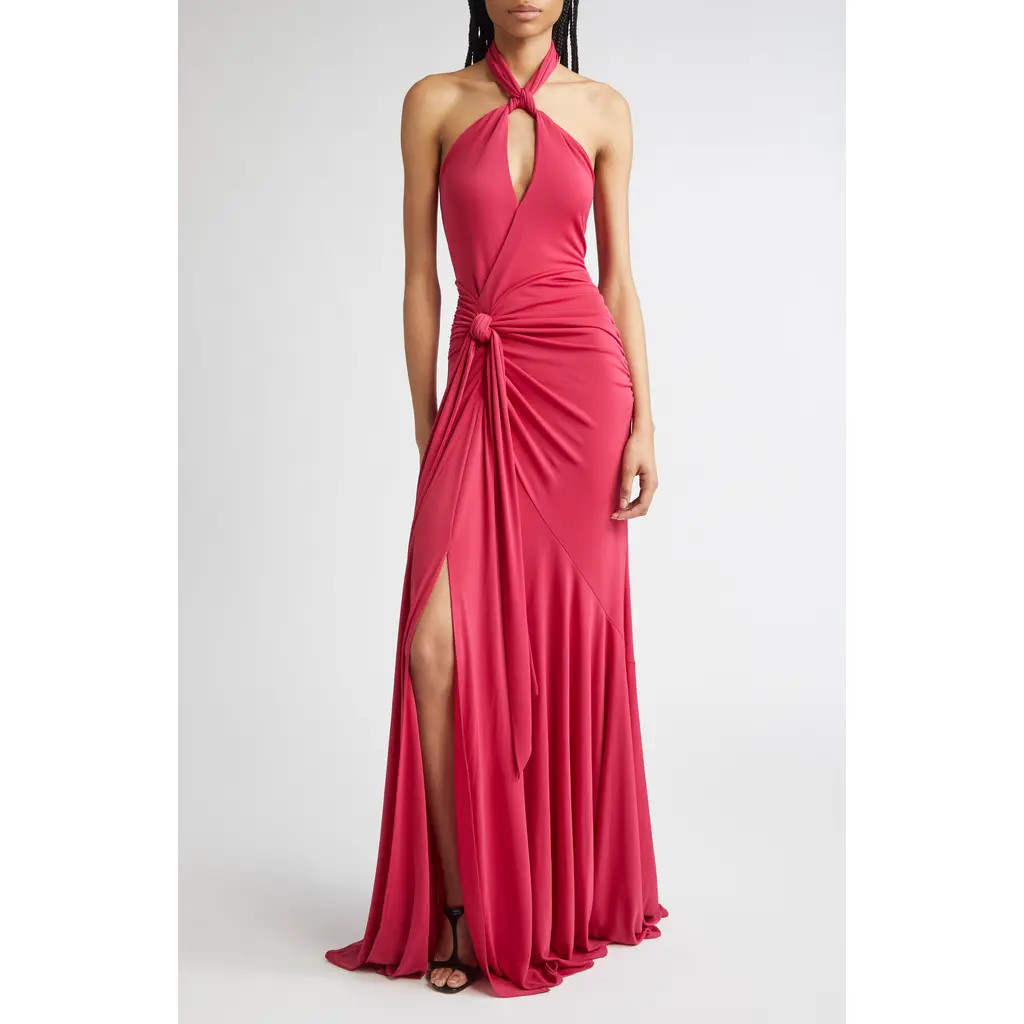 Cinq à Sept Gulliame Tie Front Halter Gown in Pink Garnet at Nordstrom, Size 12 | Nordstrom