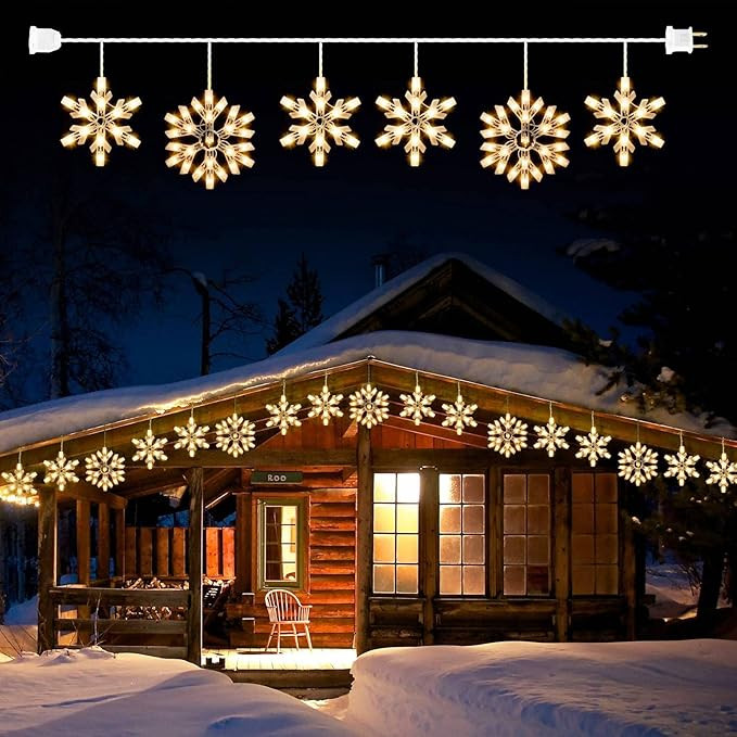 Snowflake Christmas String Lights with 6 Drops - 9ft 100 Mini Bulb Icicle Lights with Hooks, Plug... | Amazon (US)