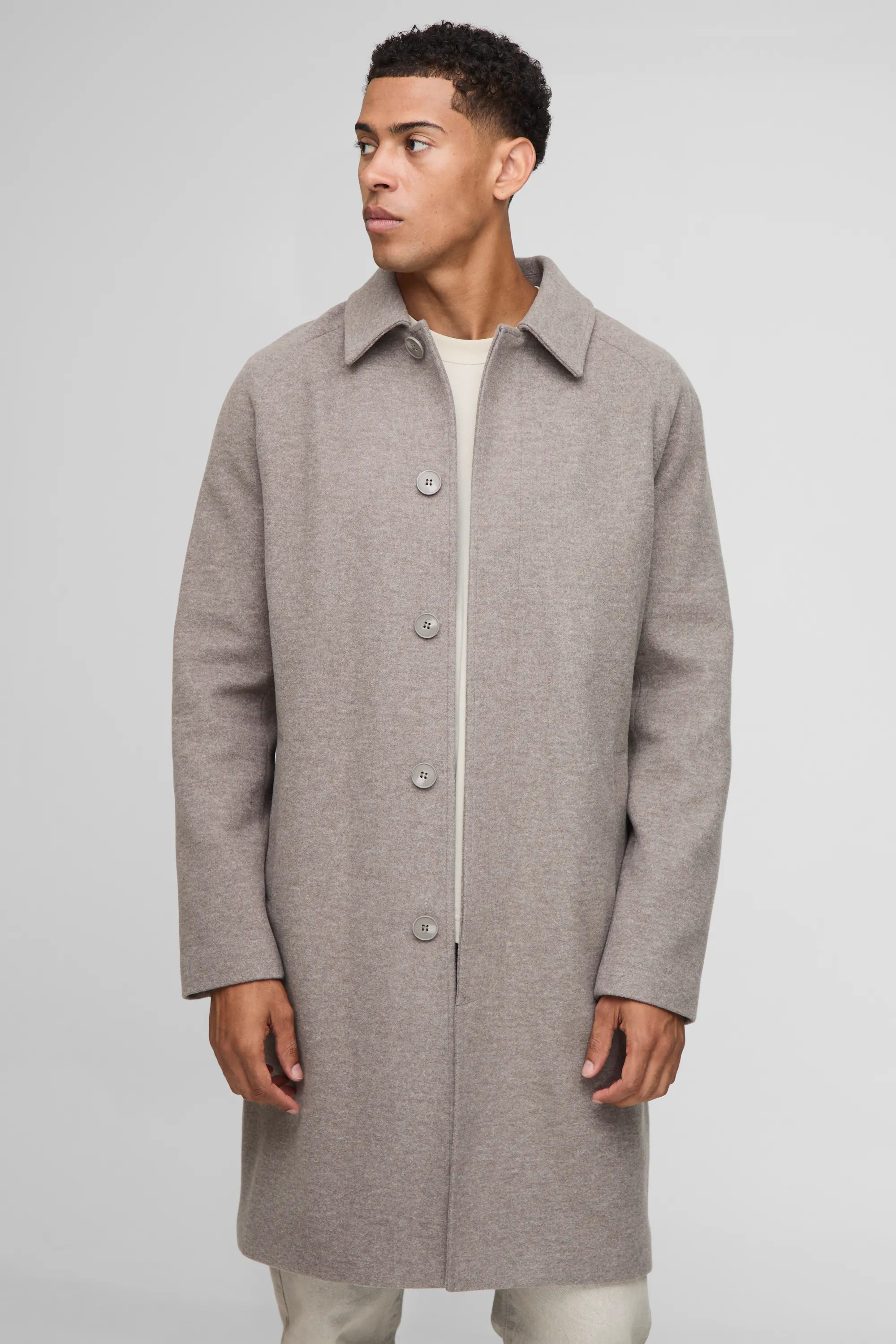 Regular Fit Raglan Single Breasted Melton Car Coat | boohooMAN (US & Canada)