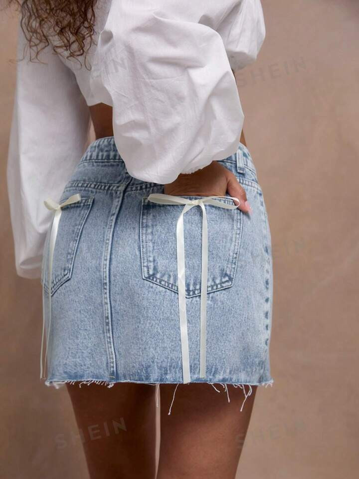 MUSERA Bow Pocket Mini Denim Skirt | SHEIN