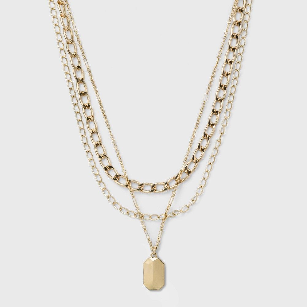 3 Row Chunky Chain Necklace - A New Day Gold | Target