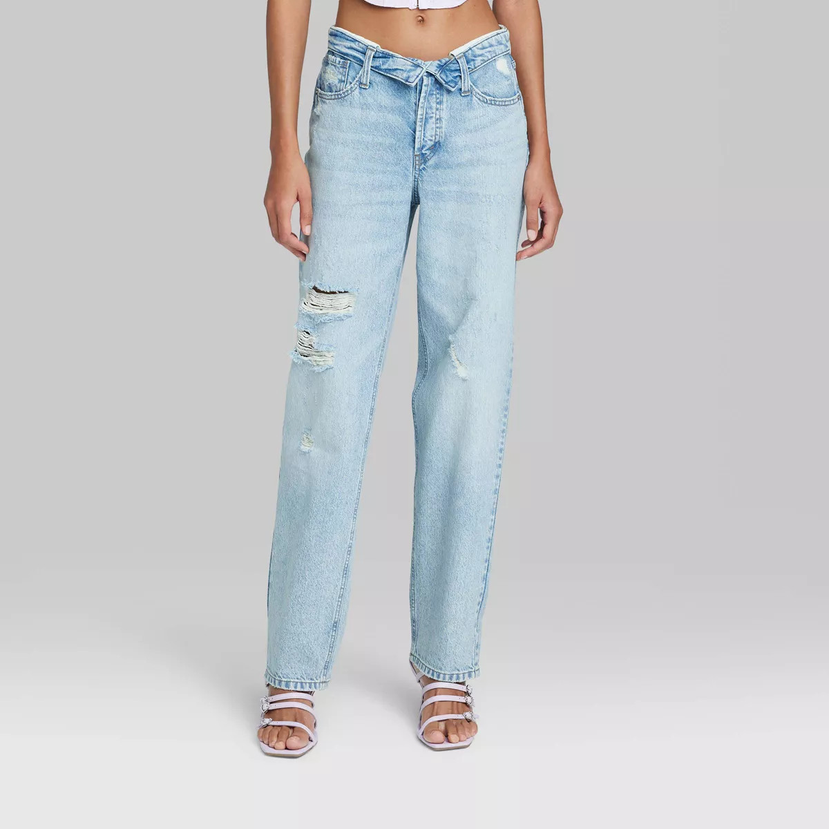 Women's High-Rise Foldover Straight Jeans - Wild Fable™ Light Wash | Target