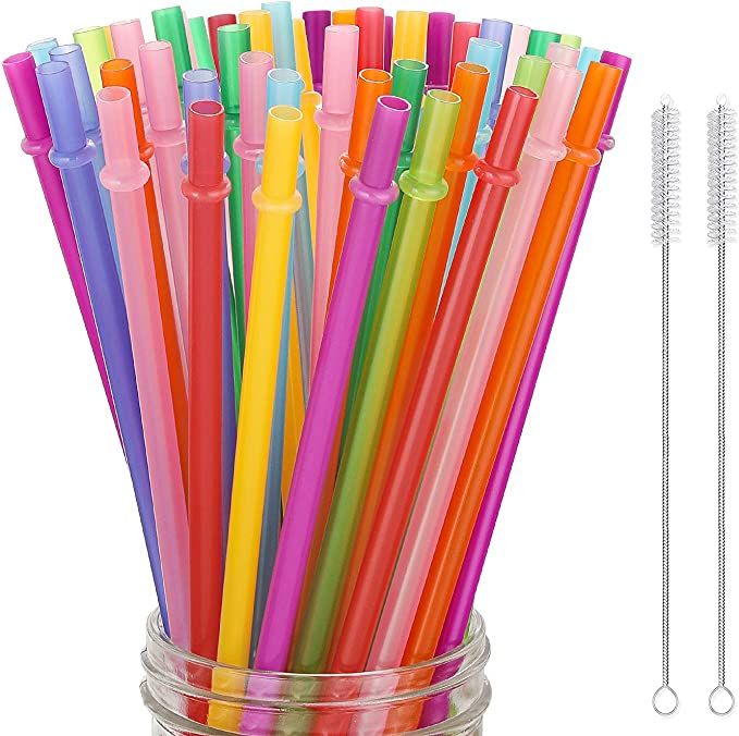 Hiware 52 Pcs Reusable Plastic Straws for Tumbler, Mason Jars, Cupture/Maars Acrylic, YETI/RTIC, ... | Amazon (US)
