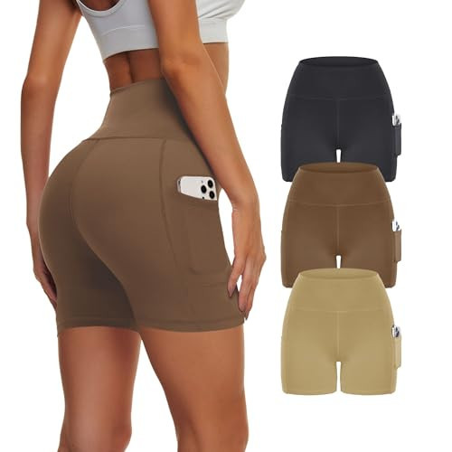 Showitty 3 Pack High Waisted Biker Shorts for Women with Pockets, Tummy Control Yoga Workout Running Gym | Amazon (US)