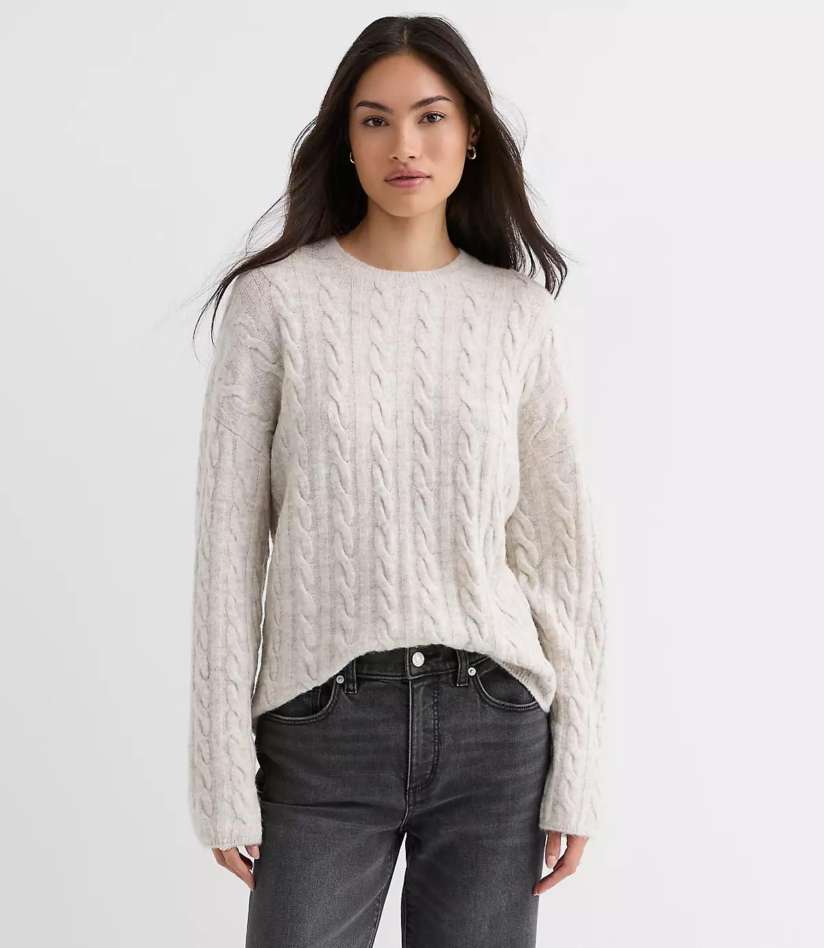 Heathered Wide Sleeve Cable Sweater | LOFT