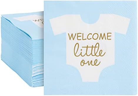 100 Pack Light Blue with Welcome Little one Baby Shower Napkins for Gender Reveal, Cocktails (5 x... | Amazon (US)