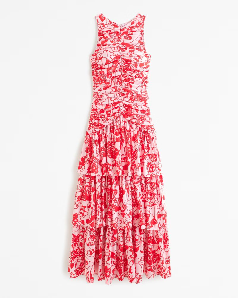 High Neck Ruched Tiered Gown | Abercrombie & Fitch (US)