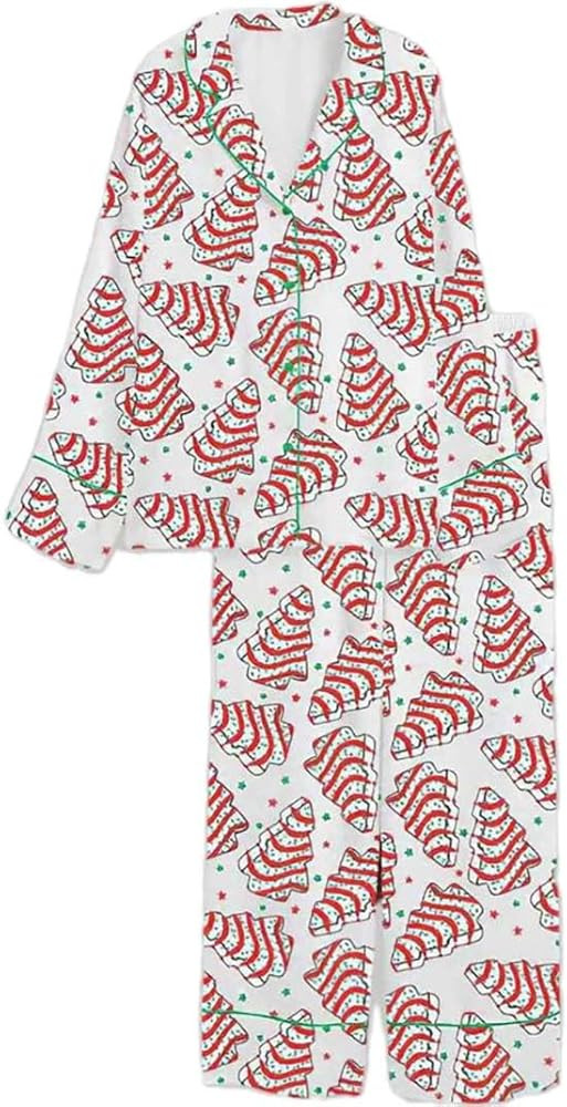 Women 2 Piece Christmas Striped Pajamas Lounge Set Y2k Long Sleeve Button Down Shirts Wide Leg Pa... | Amazon (US)