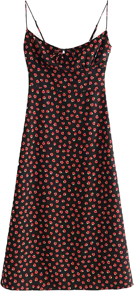 Himosyber Womens Floral Dress Low-Cut Square Neck Spaghetti Strap Tie Bodycorn Dresses | Amazon (US)