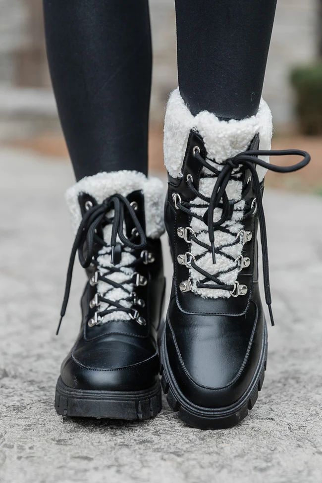 Lizzie Black Fur Detail Combat Boot | Pink Lily