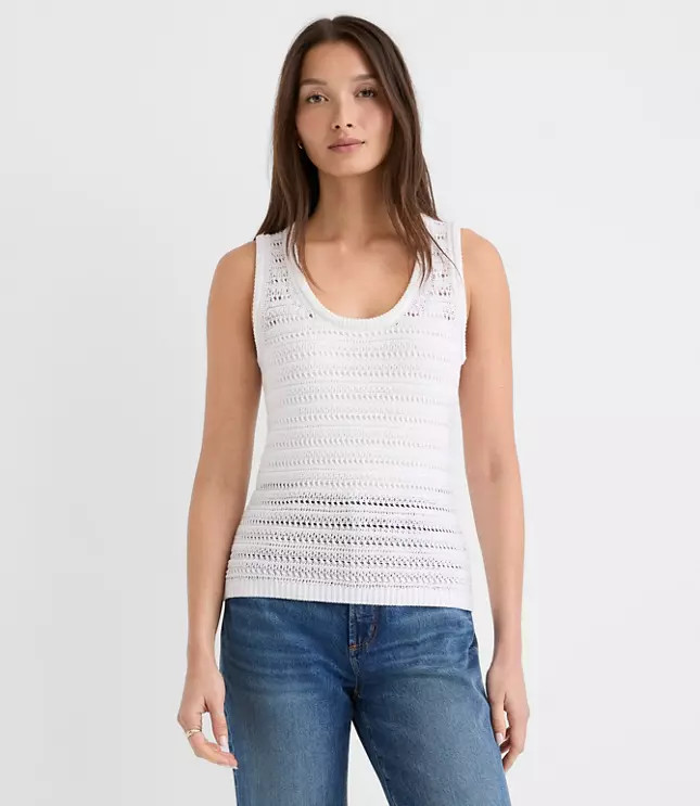 Pointelle Scoop Neck Sweater Tank Top | LOFT