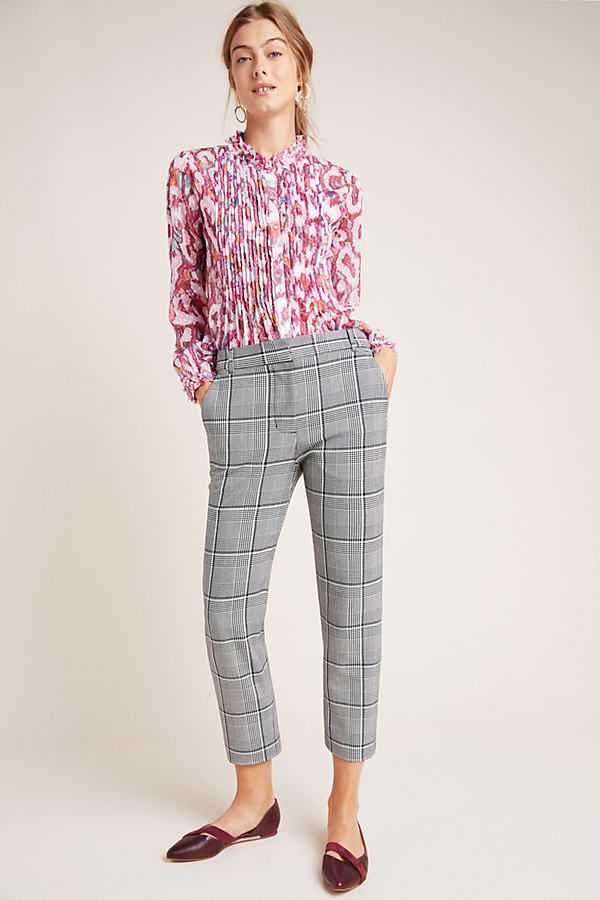 Abigail Plaid Trousers By Velvet by Graham & Spencer in Blue Size 4 | Anthropologie (US)