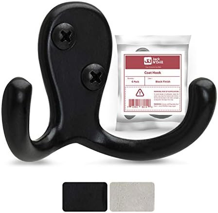 Jack N’ Drill 5 + 1 Pack Double Coat Hooks in Black Finish, Easy to Install, Stronger & More Du... | Amazon (US)