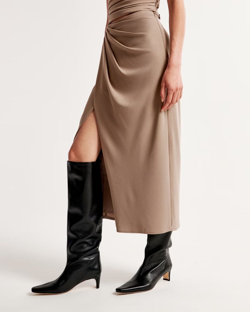Crepe Draped Midi Skirt | Abercrombie & Fitch (US)