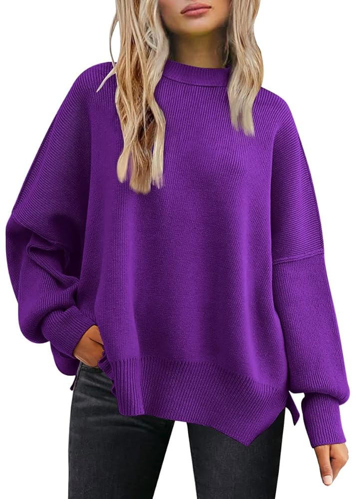 LILLUSORY Women's Oversized Batwing Sweaters 2025 Fall Outfits Trendy Crewneck Knit Side Slit Fas... | Amazon (US)
