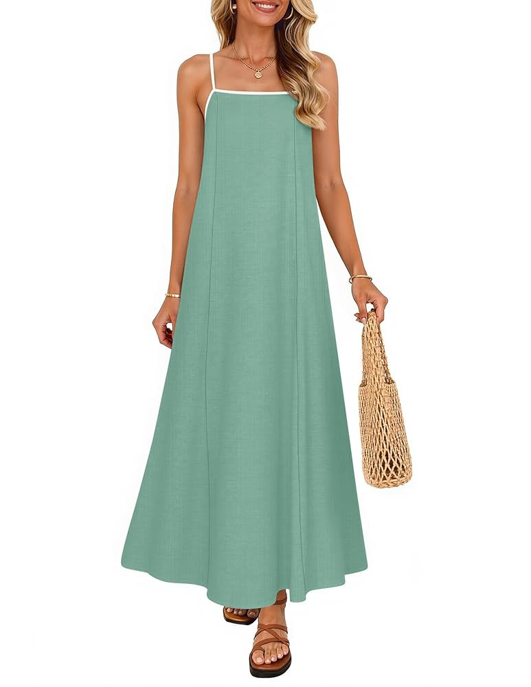 ZESICA Women's 2025 Summer Boho Sleeveless Maxi Dress Spaghetti Straps Casual Flowy A Line Beach ... | Amazon (US)
