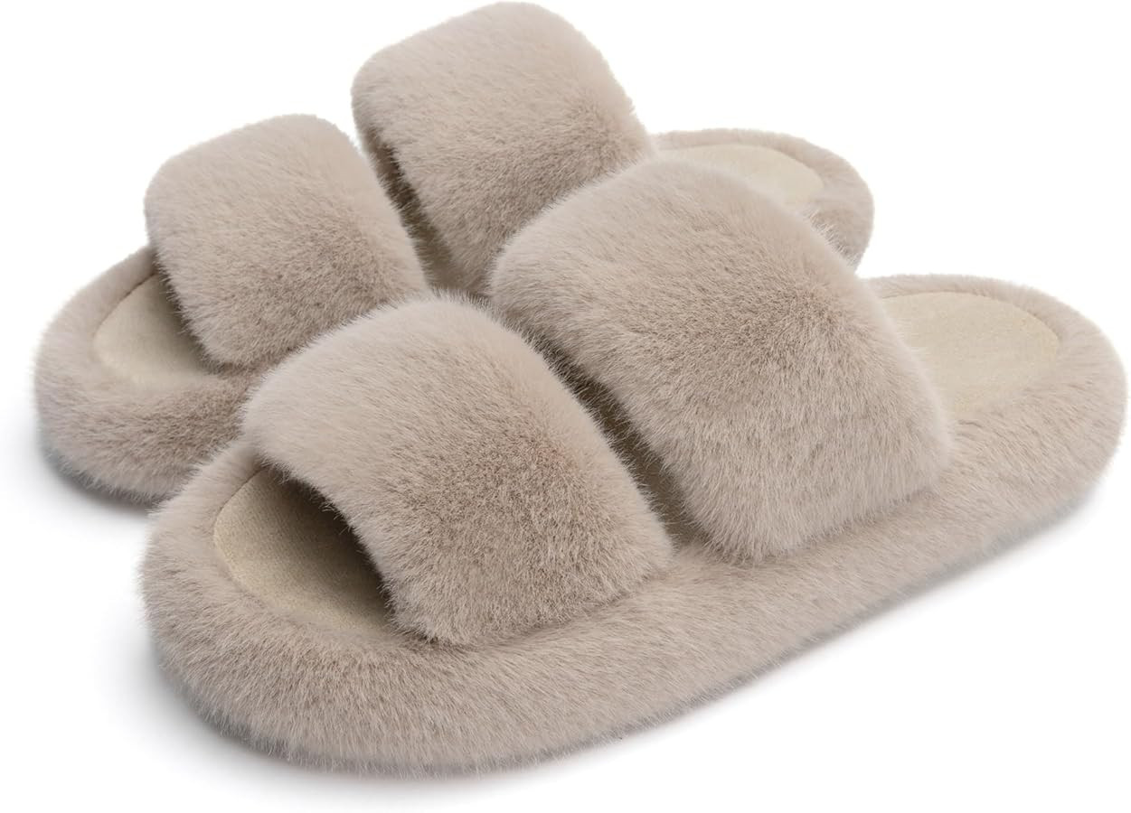 Chantomoo Women's Memory Foam Fuzzy Comfy Faux Fur House Shoes - Furry Bedroom Indoor Open Toe Sl... | Amazon (US)
