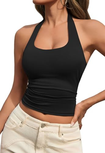 Womens Tank Tops Sexy Halter Neck Going Out Tops Summer 2026 Trendy Backless Workout Shirts Sleev... | Amazon (US)