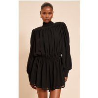 Black Structured Chiffon Long Sleeve Shift Dress | PrettyLittleThing US