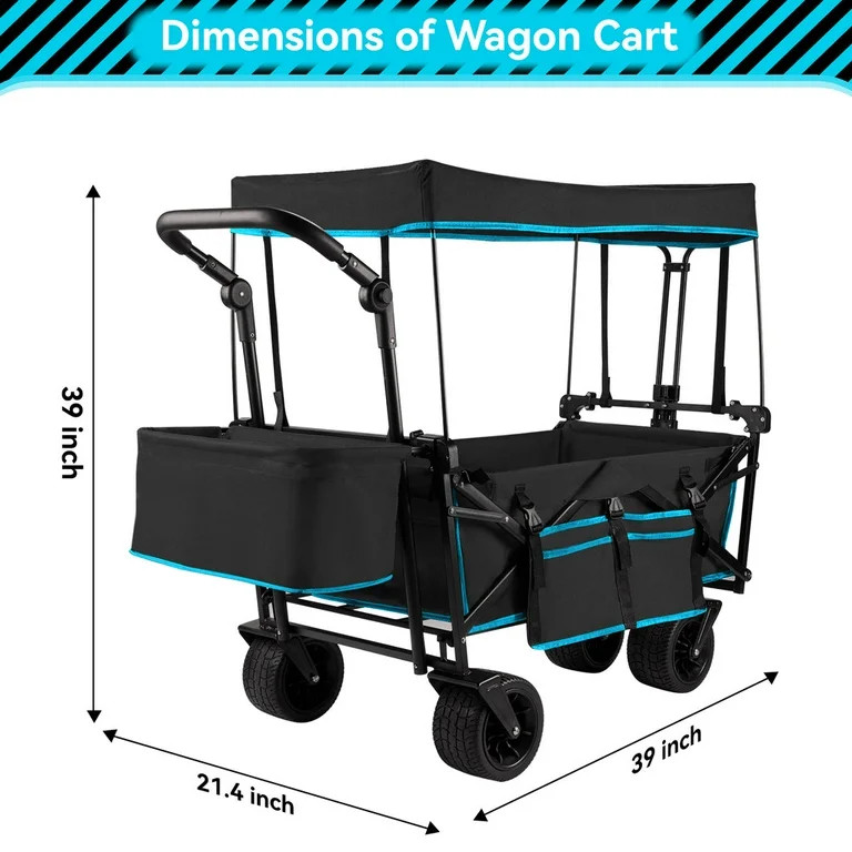 VECUKTY Collapsible Garden Wagon Cart with Removable Canopy Black - Walmart.com | Walmart (US)