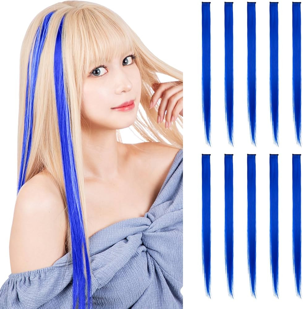 CLASSE 10Pcs Clip in colored hair extensions, 22inches colorful Party Highlights, Heat-resistant,... | Amazon (US)