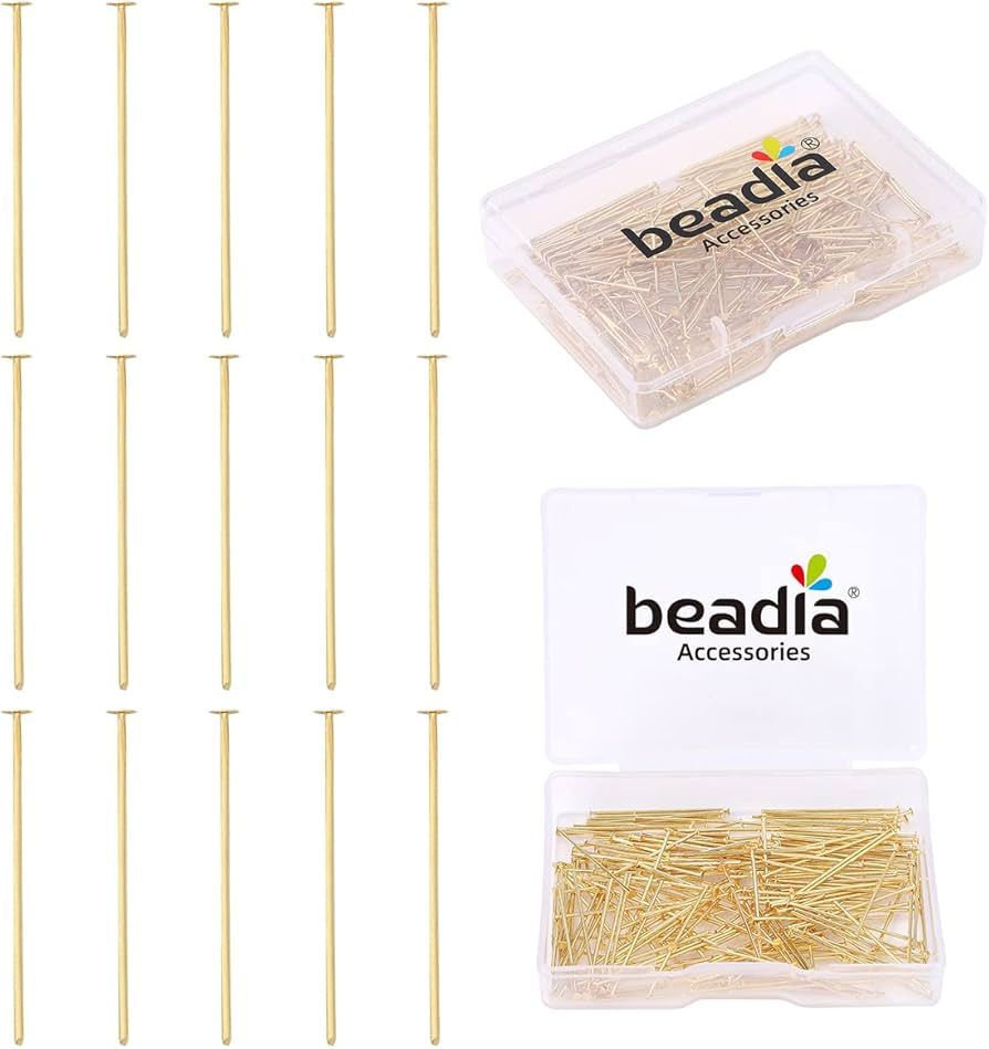 BEADIA 14K Gold Plated Flat Head Pins Non Tarnish 25mm 200pcs for Jewelry Making Findings | Amazon (US)