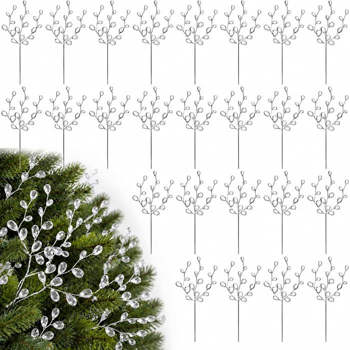 Jetec 60 Pcs Acrylic Floral Crystal Picks for Christmas Tree, Clear | Amazon (US)