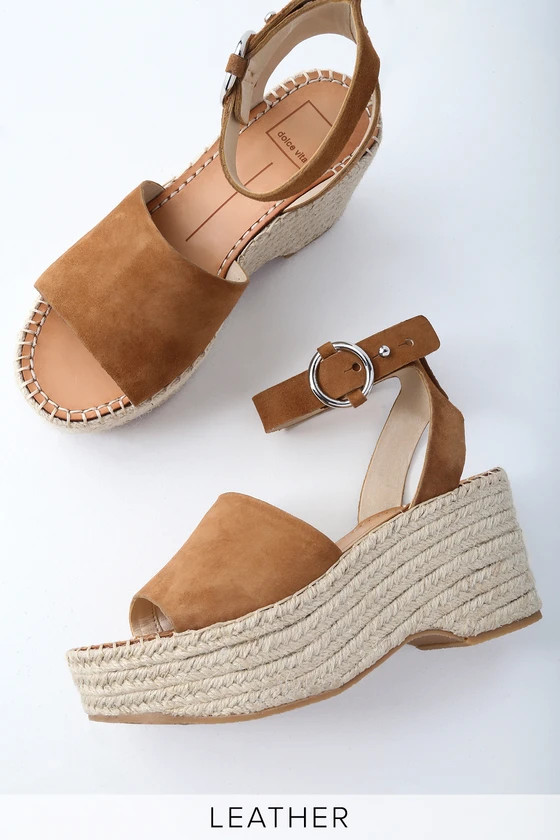 Lesly Saddle Brown Suede Leather Espadrille Wedges | Lulus (US)