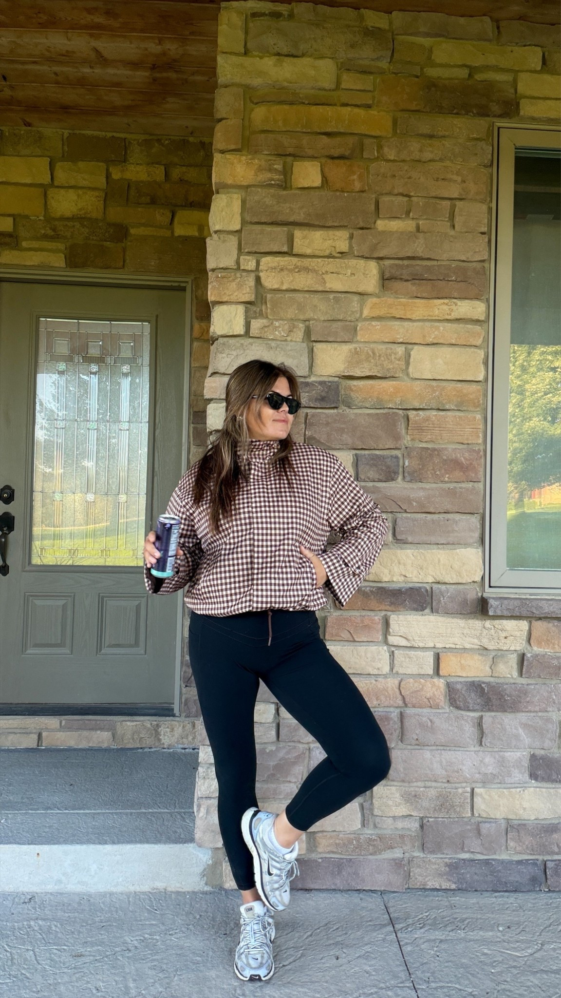 Morning walk outfit! Jacket is amazing on size xl - could have done large because it cinches at the bottom

Leggings Amazon size large

New fav long sleeve top from @athleta size large! 

Midsize, size 12, size 14, mom style, curvy outfit, thick tummy approved, active wear, workout