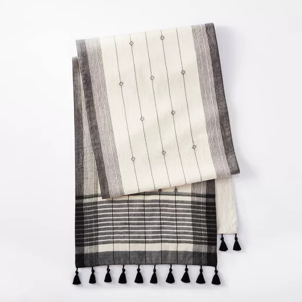 88" x 14" Jacquard with Lace Tassels Table Runner Black/White - Threshold™ designed with Studio... | Target