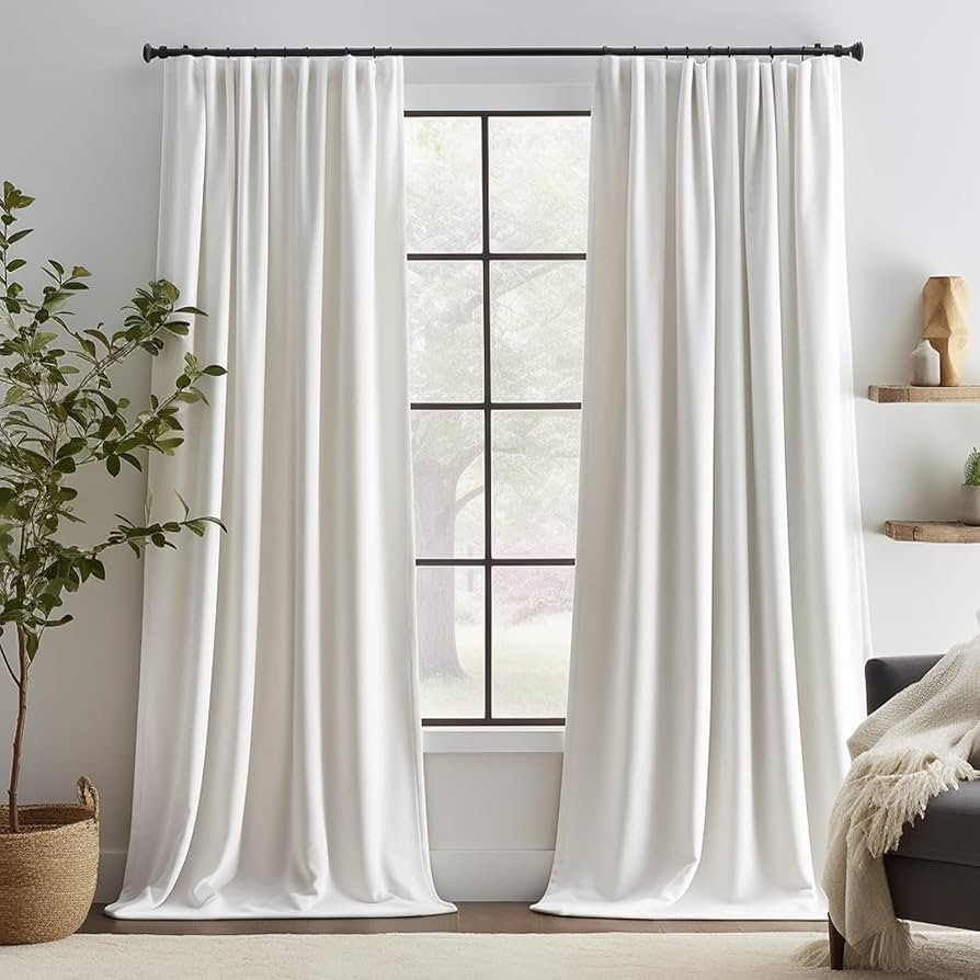 Lazzzy White Light Filtering Velvet Curtains 84 Inch Length Curtains for Living Room Bedroom Ther... | Amazon (US)