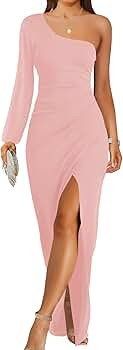 ZESICA Women's 2023 One Shoulder Long Sleeve Cocktail Dress Sexy High Slit Ruched Bod... | Amazon (US)